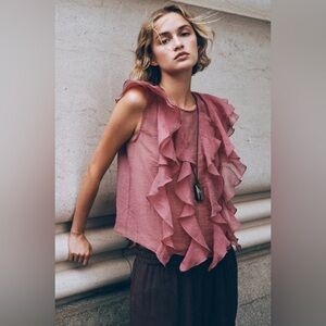 NWT Zara Women’s Pink Semi-Sheer Ruffled Top